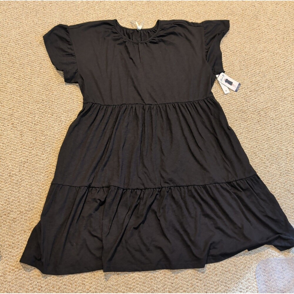 Seven7 Tiered Midi Dress Womens 1X Black Pockets Casual Flowy